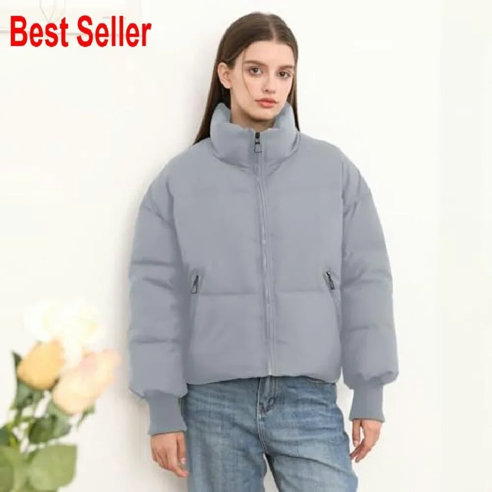 Cropped Puffer Jacket Quilted Oversized Y2K Chic Winter Coat Outerwear
